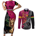 personalised-panthers-and-broncos-rugby-couples-matching-short-sleeve-bodycon-dress-and-long-sleeve-button-shirts-2023-grand-final-penrith-brisbane-together