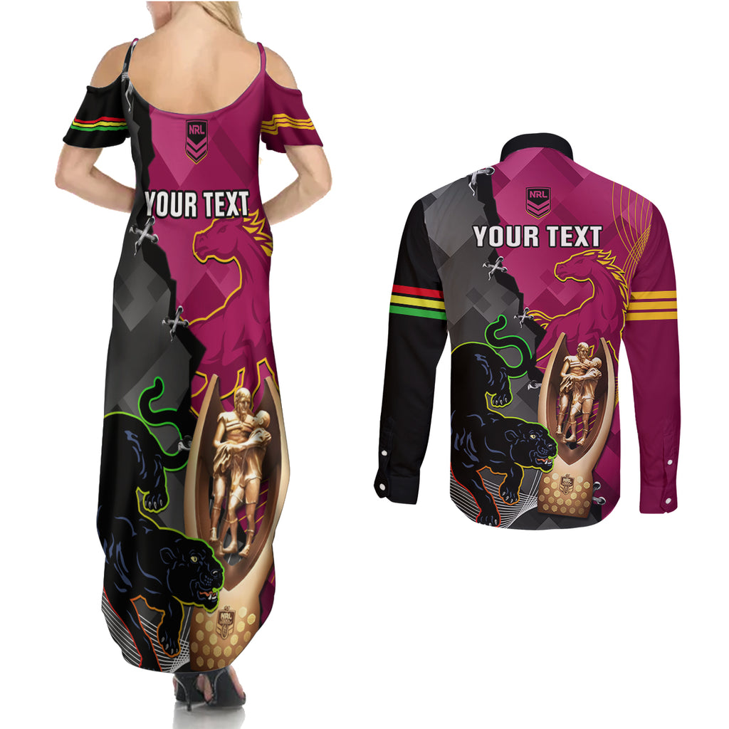 personalised-panthers-and-broncos-rugby-couples-matching-summer-maxi-dress-and-long-sleeve-button-shirts-2023-grand-final-penrith-brisbane-together
