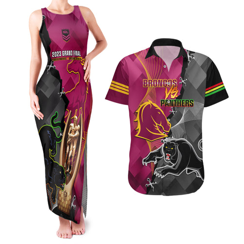 personalised-panthers-and-broncos-rugby-couples-matching-tank-maxi-dress-and-hawaiian-shirt-2023-grand-final-penrith-brisbane-together