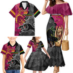 personalised-panthers-and-broncos-rugby-family-matching-mermaid-dress-and-hawaiian-shirt-2023-grand-final-penrith-brisbane-together