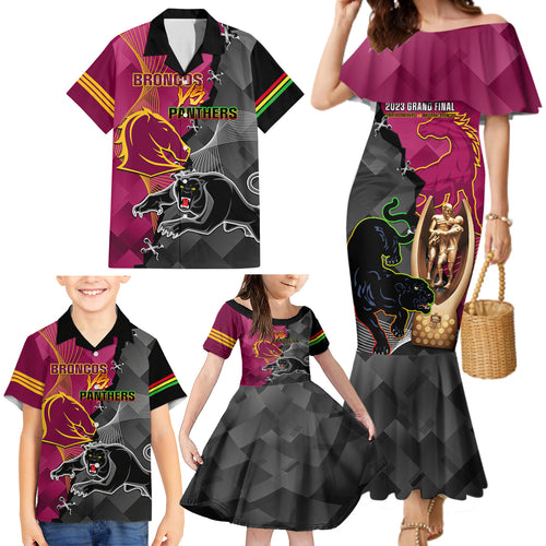personalised-panthers-and-broncos-rugby-family-matching-mermaid-dress-and-hawaiian-shirt-2023-grand-final-penrith-brisbane-together
