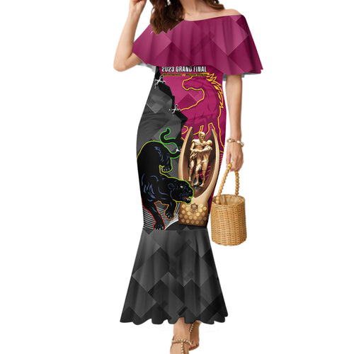 personalised-panthers-and-broncos-rugby-family-matching-mermaid-dress-and-hawaiian-shirt-2023-grand-final-penrith-brisbane-together