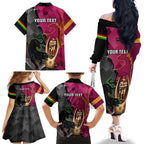 personalised-panthers-and-broncos-rugby-family-matching-off-shoulder-long-sleeve-dress-and-hawaiian-shirt-2023-grand-final-penrith-brisbane-together