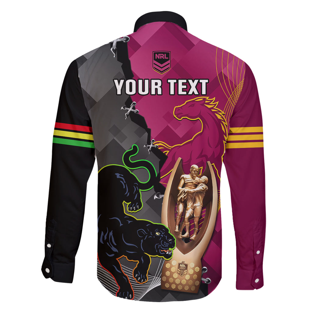 personalised-panthers-and-broncos-rugby-family-matching-off-shoulder-long-sleeve-dress-and-hawaiian-shirt-2023-grand-final-penrith-brisbane-together