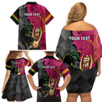 personalised-panthers-and-broncos-rugby-family-matching-off-shoulder-short-dress-and-hawaiian-shirt-2023-grand-final-penrith-brisbane-together