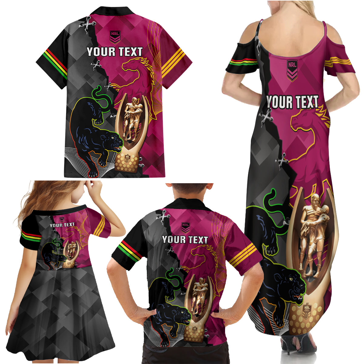 personalised-panthers-and-broncos-rugby-family-matching-summer-maxi-dress-and-hawaiian-shirt-2023-grand-final-penrith-brisbane-together