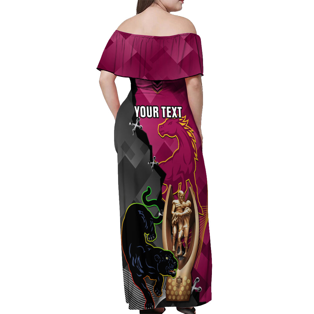personalised-panthers-and-broncos-rugby-off-shoulder-maxi-dress-2023-grand-final-penrith-brisbane-together