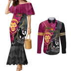 collingwood-and-lions-football-couples-matching-mermaid-dress-and-long-sleeve-button-shirts-2023-grand-final-magpies-brisbane-together