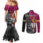 collingwood-and-lions-football-couples-matching-mermaid-dress-and-long-sleeve-button-shirts-2023-grand-final-magpies-brisbane-together