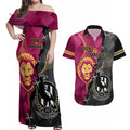 collingwood-and-lions-football-couples-matching-off-shoulder-maxi-dress-and-hawaiian-shirt-2023-grand-final-magpies-brisbane-together