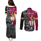 collingwood-and-lions-football-couples-matching-puletasi-dress-and-long-sleeve-button-shirts-2023-grand-final-magpies-brisbane-together