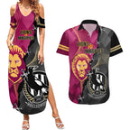 collingwood-and-lions-football-couples-matching-summer-maxi-dress-and-hawaiian-shirt-2023-grand-final-magpies-brisbane-together