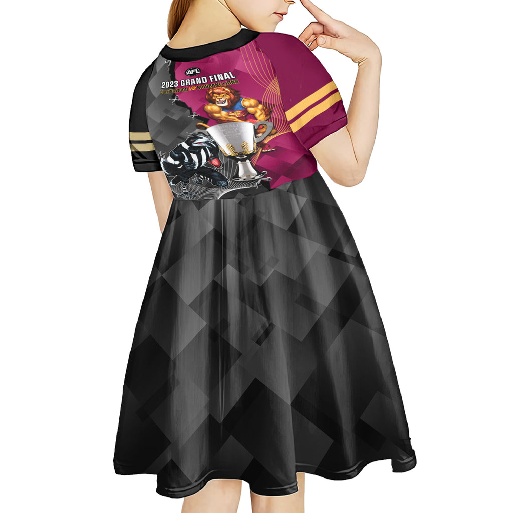 collingwood-and-lions-football-kid-short-sleeve-dress-2023-grand-final-magpies-brisbane-together