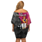 collingwood-and-lions-football-off-shoulder-short-dress-2023-grand-final-magpies-brisbane-together