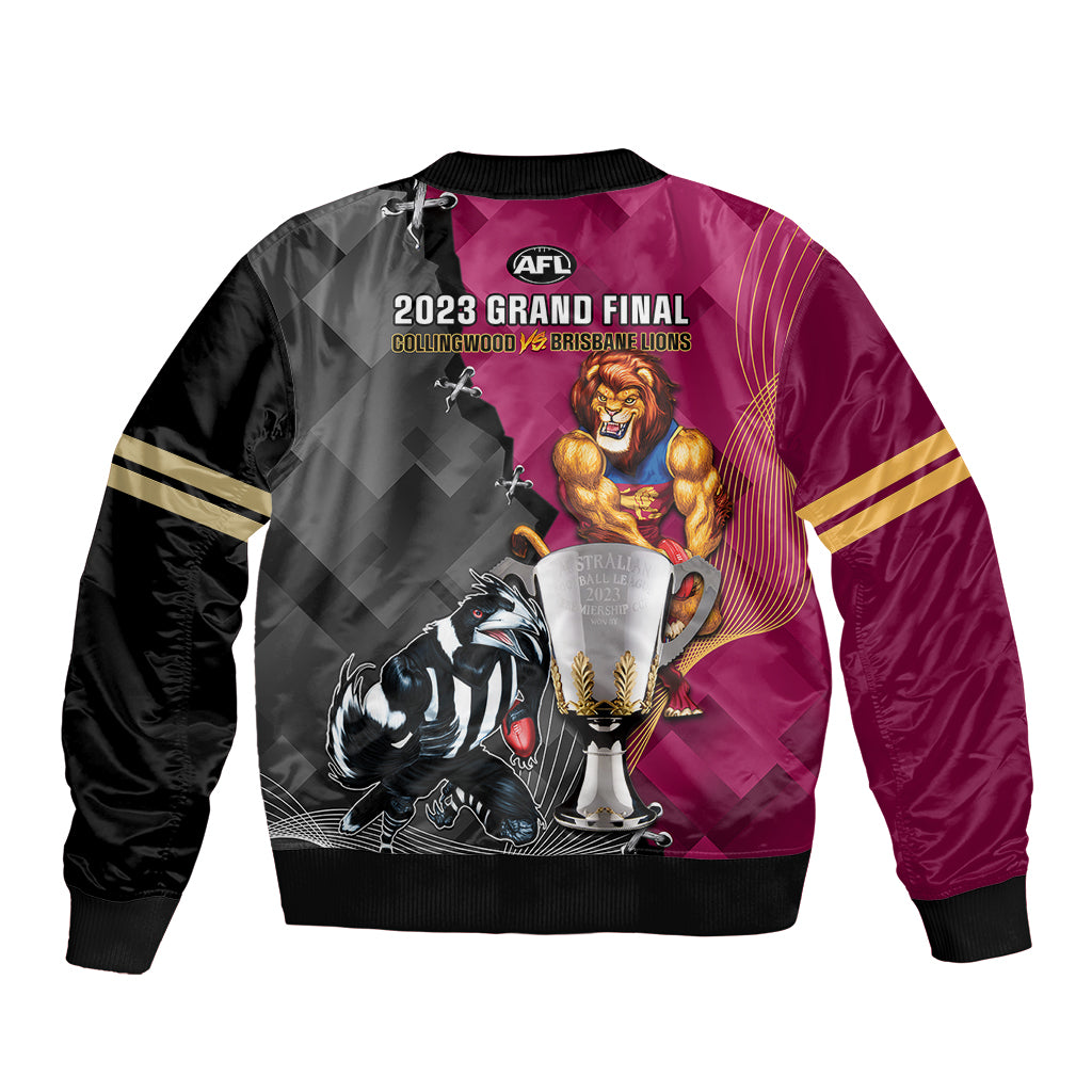 collingwood-and-lions-football-sleeve-zip-bomber-jacket-2023-grand-final-magpies-brisbane-together