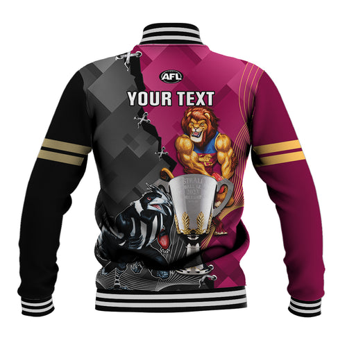 personalised-collingwood-and-lions-football-baseball-jacket-2023-grand-final-magpies-brisbane-together