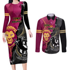 personalised-collingwood-and-lions-football-couples-matching-long-sleeve-bodycon-dress-and-long-sleeve-button-shirts-2023-grand-final-magpies-brisbane-together