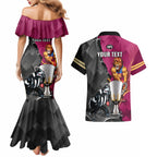 personalised-collingwood-and-lions-football-couples-matching-mermaid-dress-and-hawaiian-shirt-2023-grand-final-magpies-brisbane-together