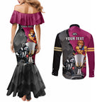 personalised-collingwood-and-lions-football-couples-matching-mermaid-dress-and-long-sleeve-button-shirts-2023-grand-final-magpies-brisbane-together