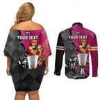 personalised-collingwood-and-lions-football-couples-matching-off-shoulder-short-dress-and-long-sleeve-button-shirts-2023-grand-final-magpies-brisbane-together