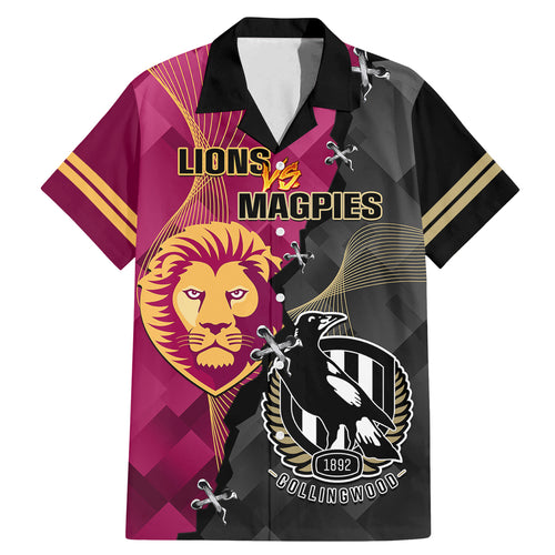 personalised-collingwood-and-lions-football-family-matching-mermaid-dress-and-hawaiian-shirt-2023-grand-final-magpies-brisbane-together