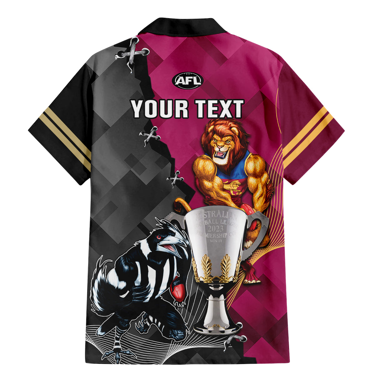 personalised-collingwood-and-lions-football-family-matching-mermaid-dress-and-hawaiian-shirt-2023-grand-final-magpies-brisbane-together