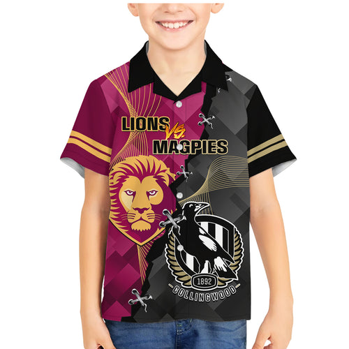 personalised-collingwood-and-lions-football-family-matching-mermaid-dress-and-hawaiian-shirt-2023-grand-final-magpies-brisbane-together