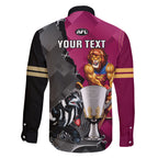 personalised-collingwood-and-lions-football-family-matching-off-shoulder-long-sleeve-dress-and-hawaiian-shirt-2023-grand-final-magpies-brisbane-together