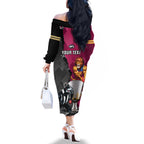 personalised-collingwood-and-lions-football-family-matching-off-shoulder-long-sleeve-dress-and-hawaiian-shirt-2023-grand-final-magpies-brisbane-together