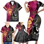 personalised-collingwood-and-lions-football-family-matching-short-sleeve-bodycon-dress-and-hawaiian-shirt-2023-grand-final-magpies-brisbane-together