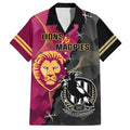 personalised-collingwood-and-lions-football-family-matching-short-sleeve-bodycon-dress-and-hawaiian-shirt-2023-grand-final-magpies-brisbane-together