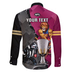 personalised-collingwood-and-lions-football-family-matching-short-sleeve-bodycon-dress-and-hawaiian-shirt-2023-grand-final-magpies-brisbane-together