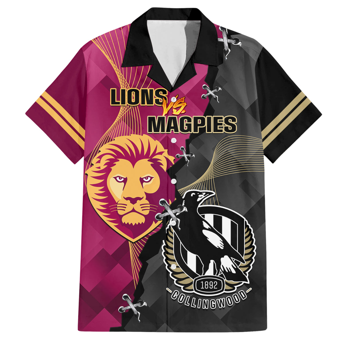 personalised-collingwood-and-lions-football-hawaiian-shirt-2023-grand-final-magpies-brisbane-together