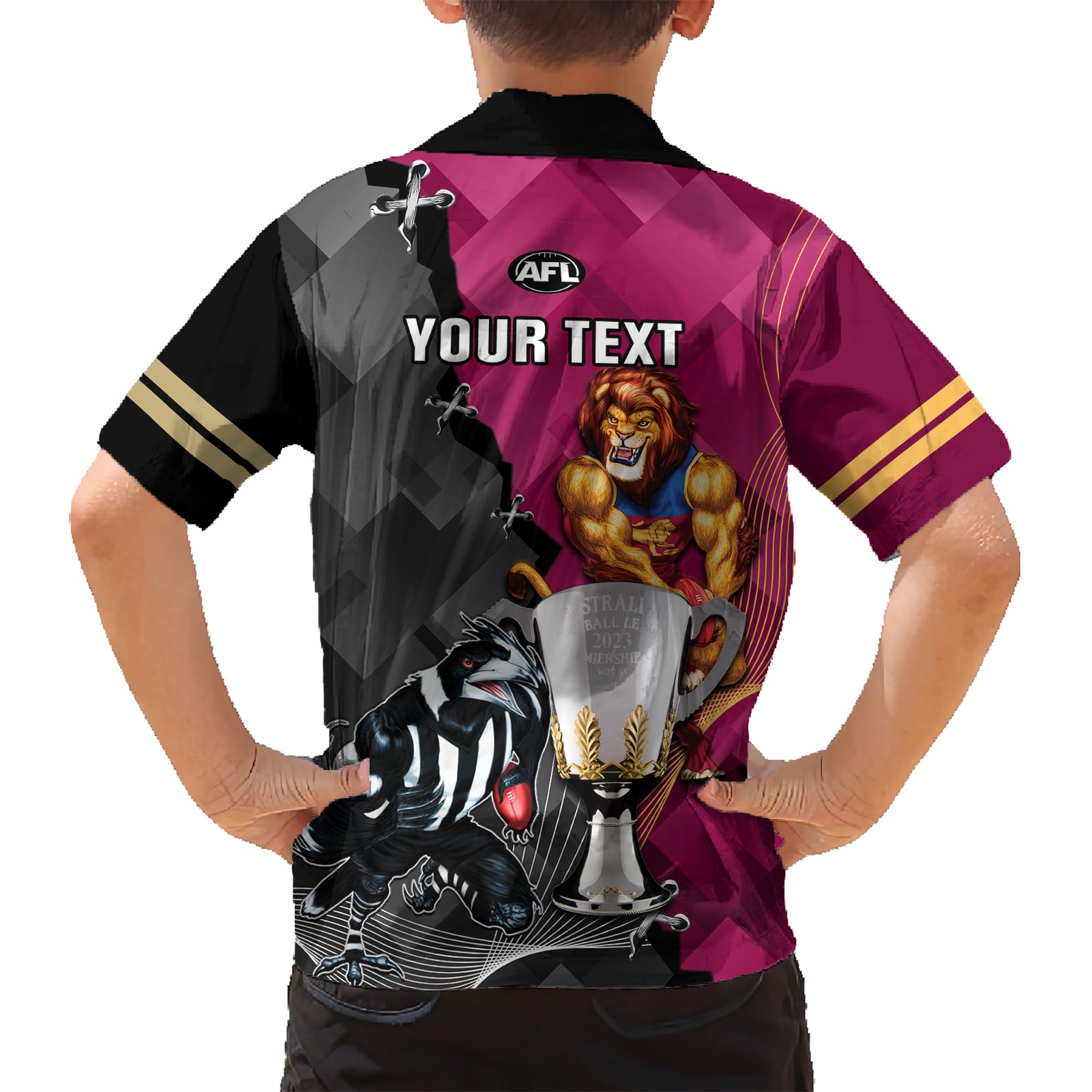personalised-collingwood-and-lions-football-hawaiian-shirt-2023-grand-final-magpies-brisbane-together