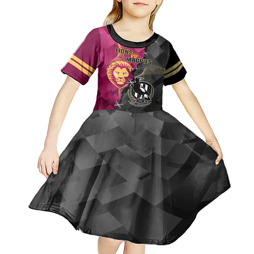 personalised-collingwood-and-lions-football-kid-short-sleeve-dress-2023-grand-final-magpies-brisbane-together