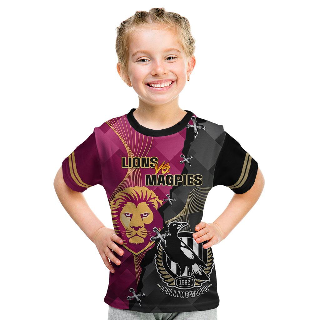 personalised-collingwood-and-lions-football-kid-t-shirt-2023-grand-final-magpies-brisbane-together