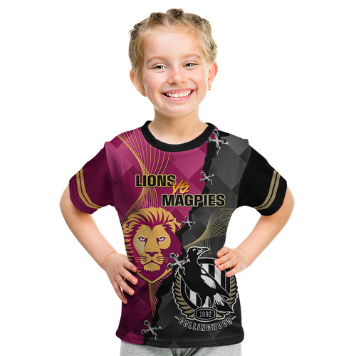 personalised-collingwood-and-lions-football-kid-t-shirt-2023-grand-final-magpies-brisbane-together