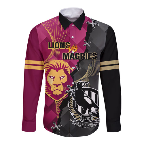 personalised-collingwood-and-lions-football-long-sleeve-button-shirt-2023-grand-final-magpies-brisbane-together