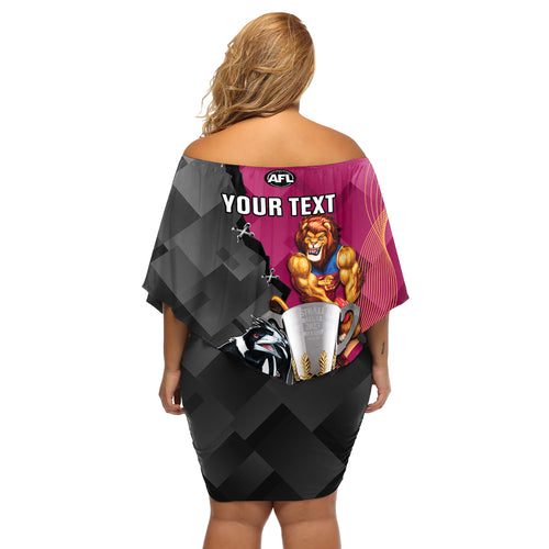 personalised-collingwood-and-lions-football-off-shoulder-short-dress-2023-grand-final-magpies-brisbane-together