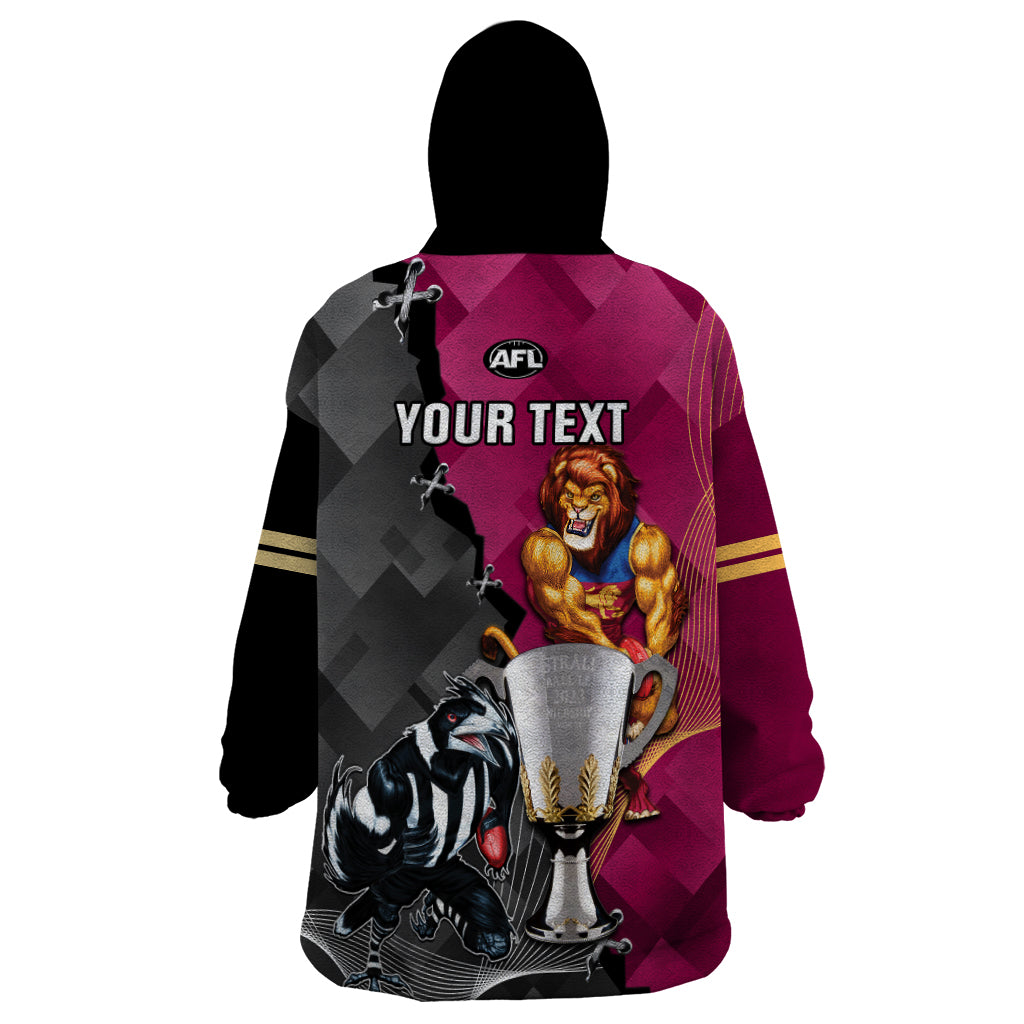 personalised-collingwood-and-lions-football-wearable-blanket-hoodie-2023-grand-final-magpies-brisbane-together