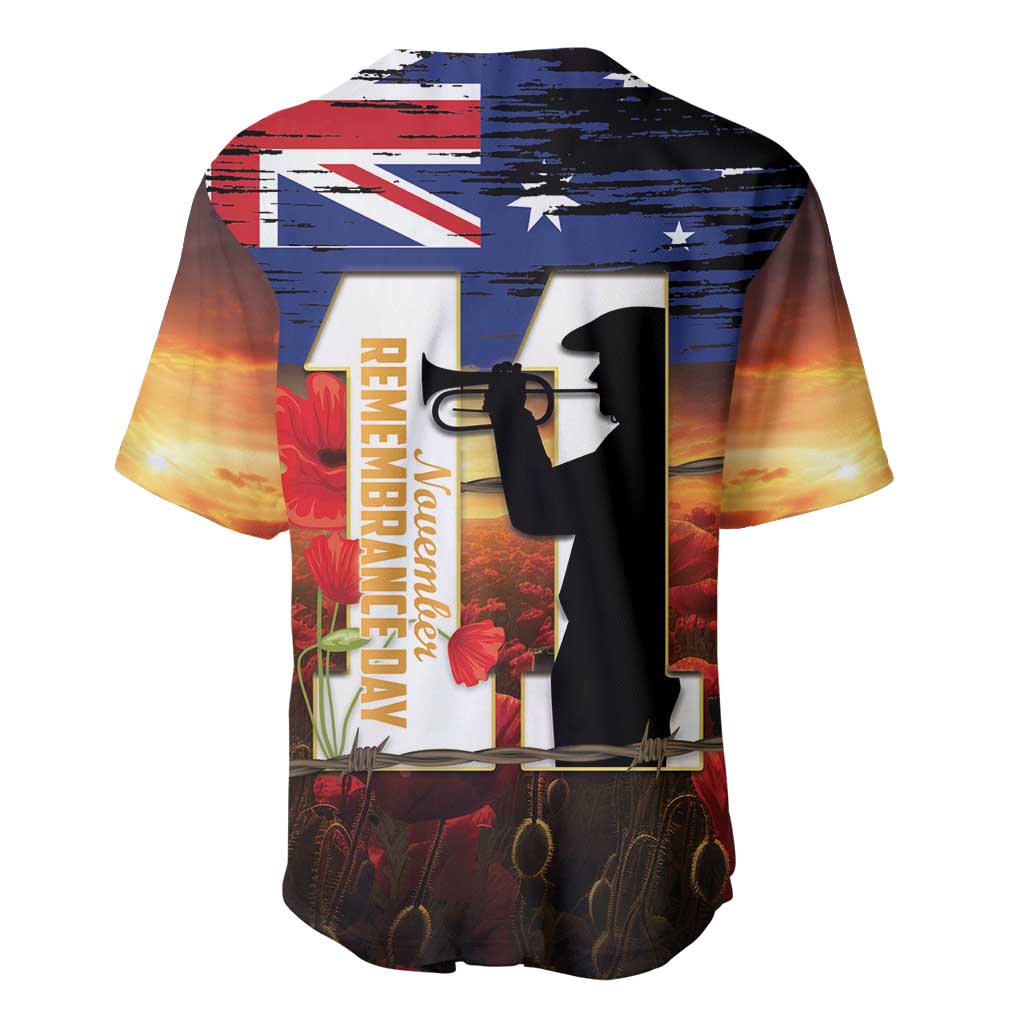 Australia Rememberance Day Baseball Jersey 11 November Poppy Field With Last Post