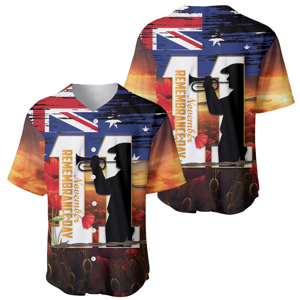 Australia Rememberance Day Baseball Jersey 11 November Poppy Field With Last Post