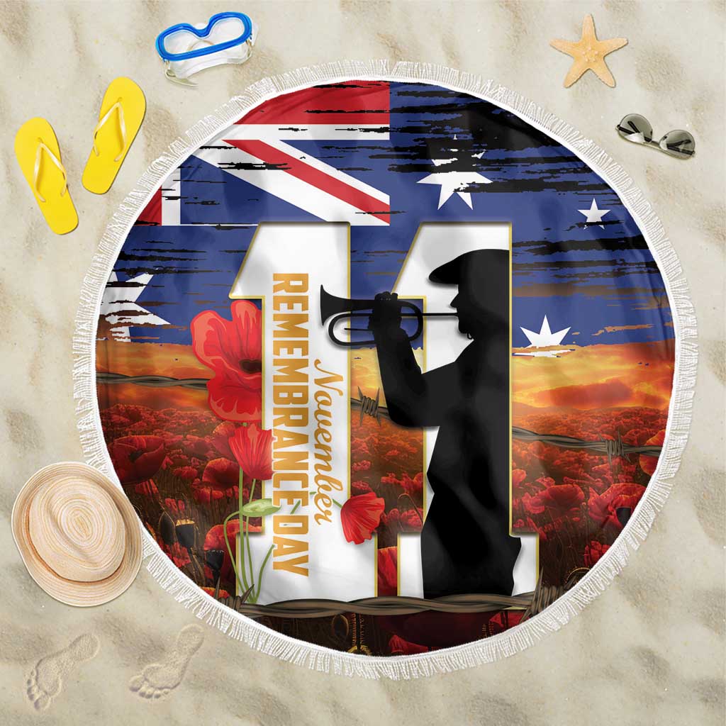 Australia Rememberance Day Beach Blanket 11 November Poppy Field With Last Post
