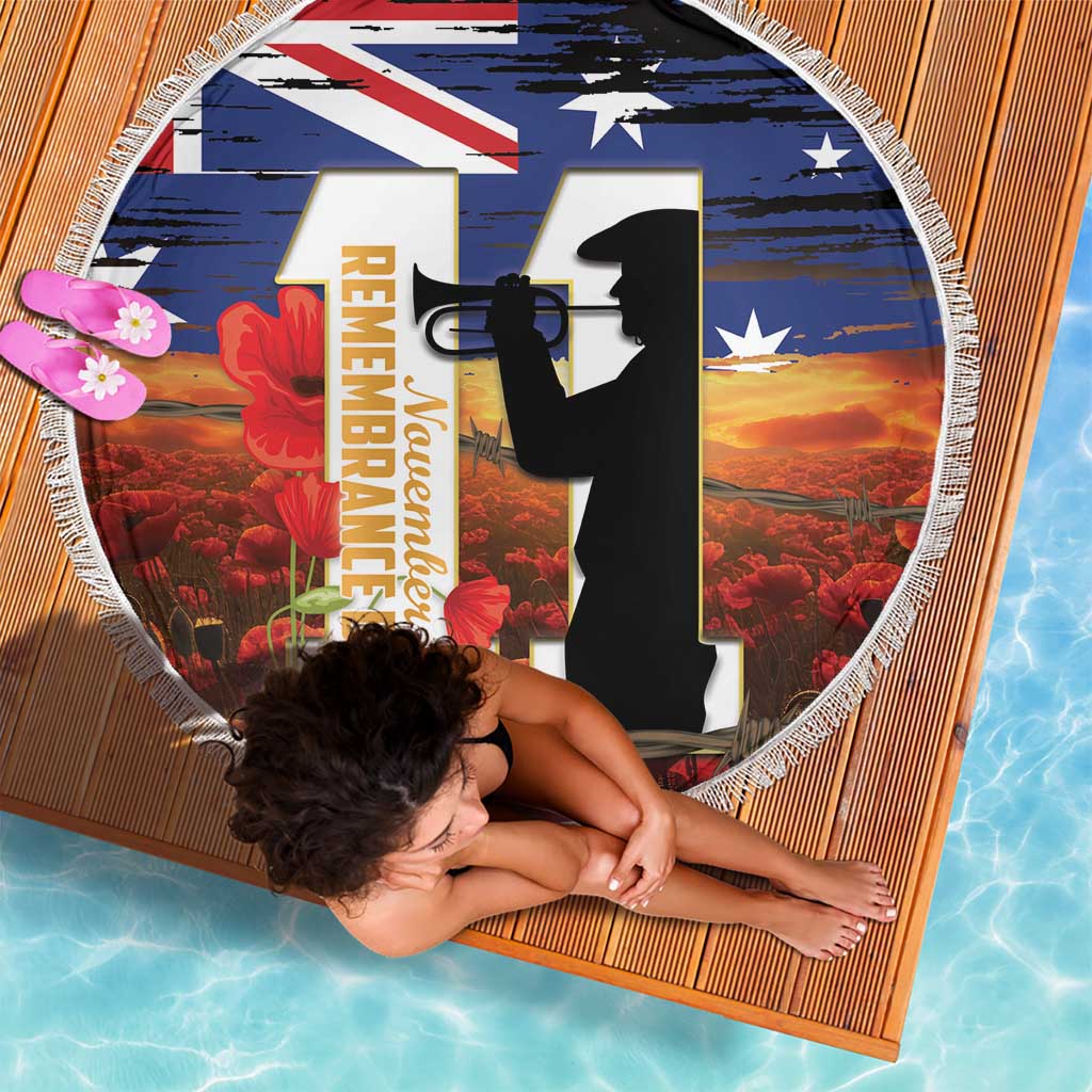 Australia Rememberance Day Beach Blanket 11 November Poppy Field With Last Post