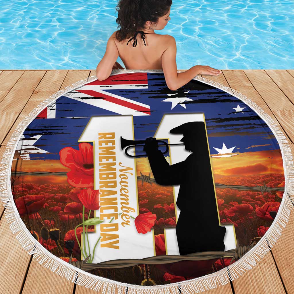 Australia Rememberance Day Beach Blanket 11 November Poppy Field With Last Post
