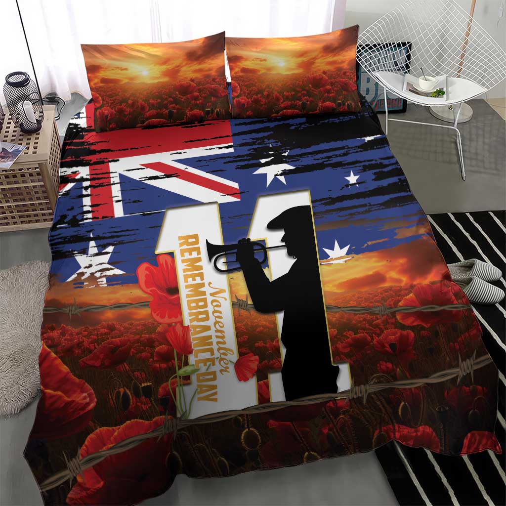 Australia Rememberance Day Bedding Set 11 November Poppy Field With Last Post