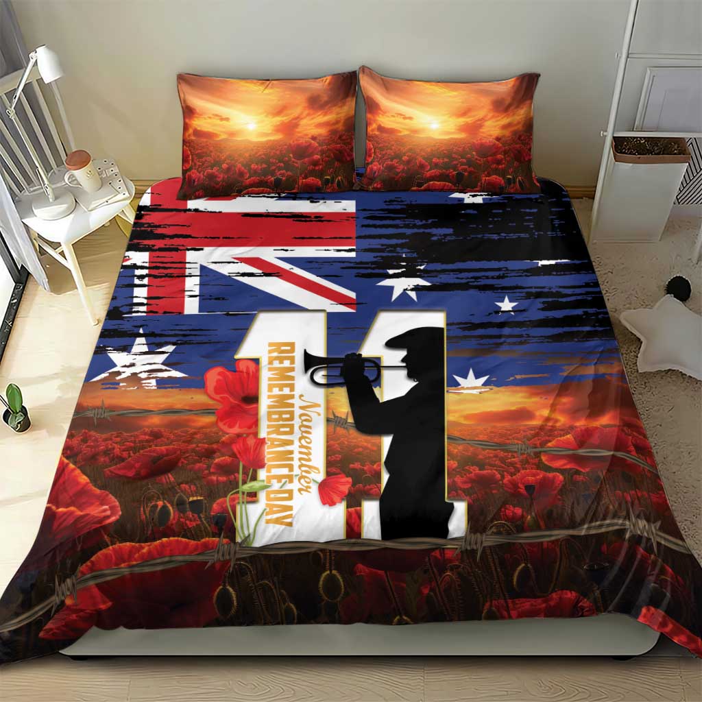 Australia Rememberance Day Bedding Set 11 November Poppy Field With Last Post