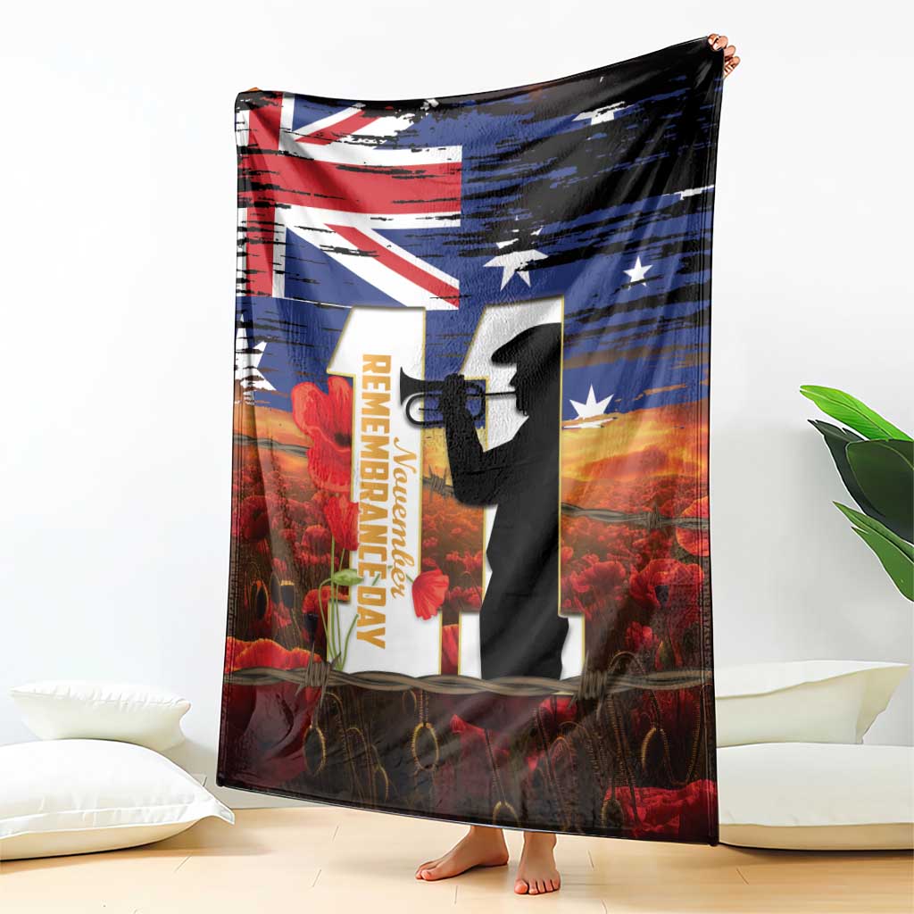 Australia Rememberance Day Blanket 11 November Poppy Field With Last Post