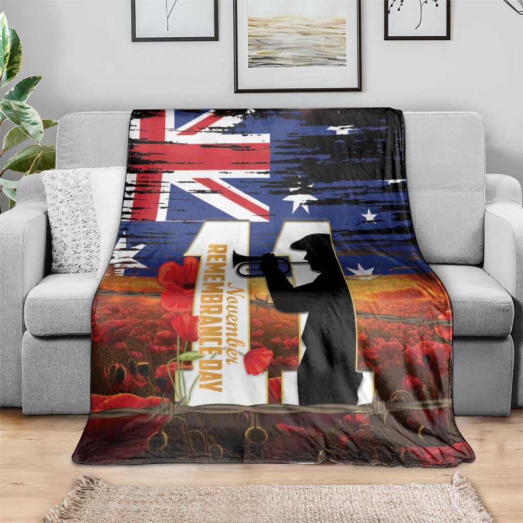 Australia Rememberance Day Blanket 11 November Poppy Field With Last Post