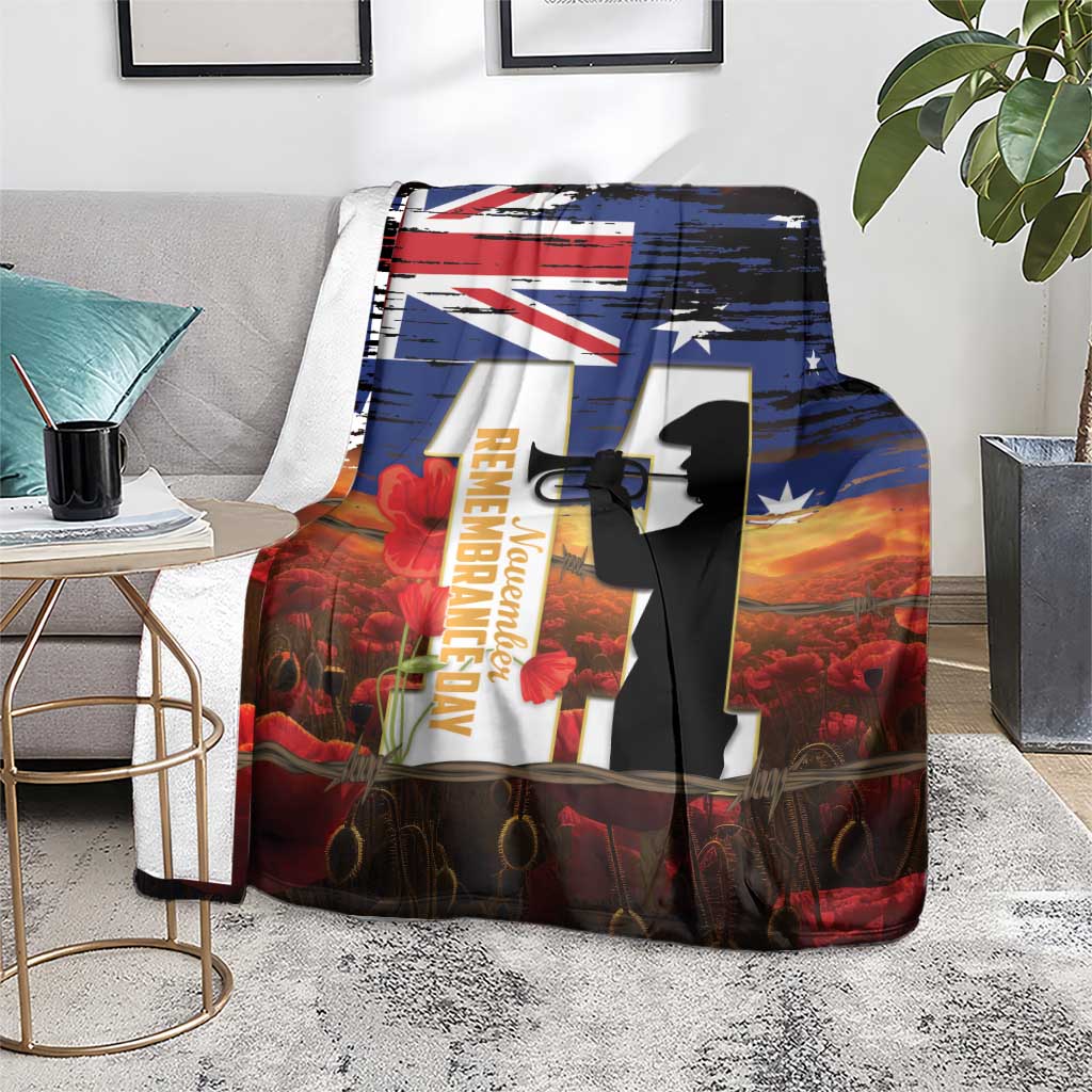 Australia Rememberance Day Blanket 11 November Poppy Field With Last Post